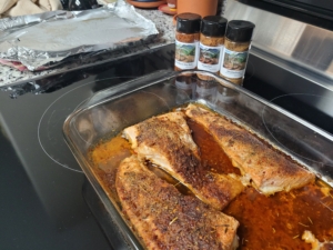 ZonaRico Gourmet Spices used on Baked Salmon were HappyZest, DesertMont, and MediteRican